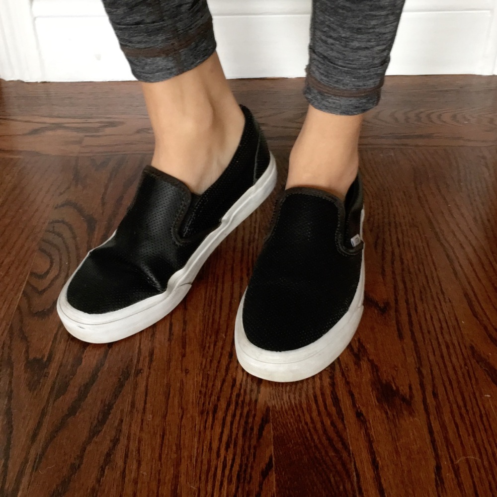 Black and White Leather Slip-On Vans